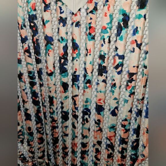 Apt. 9 Spring White Stripe A Line Rainbow Colorful Floral Dress XL Plus Size 16 - Picture 2 of 4